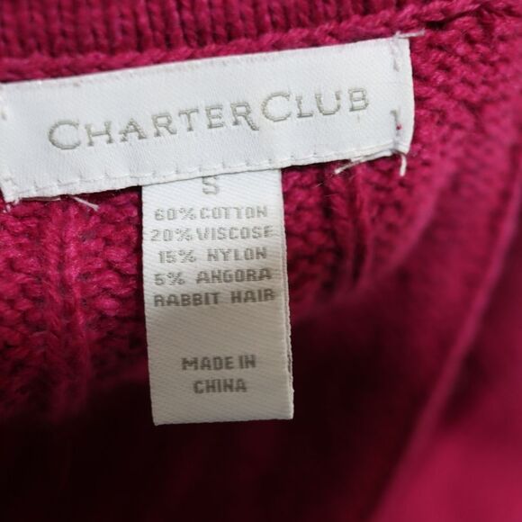Charter Club Hot Pink Vneck Cable Knit Collared Sweater Small - Picture 10 of 11